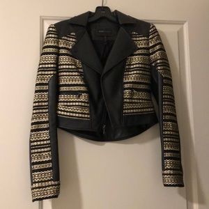BCBG Black and Gold Striped Leonardo moto jacket